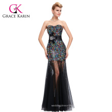 Grace Karin Nouveau design Voir à travers les dentelles noires Ladies Sexy Sequins Robe de bal CL6026